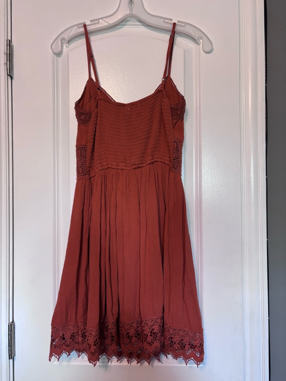 Abercrombie Rust Boho Lace Mini Dress Spaghetti Strap Sundress Size Small - Picture 9 of 13
